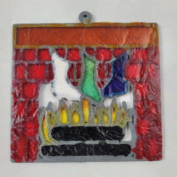 Colorful Christmas Stockings over the Fireplace Suncatcher - Picture 2 of 3